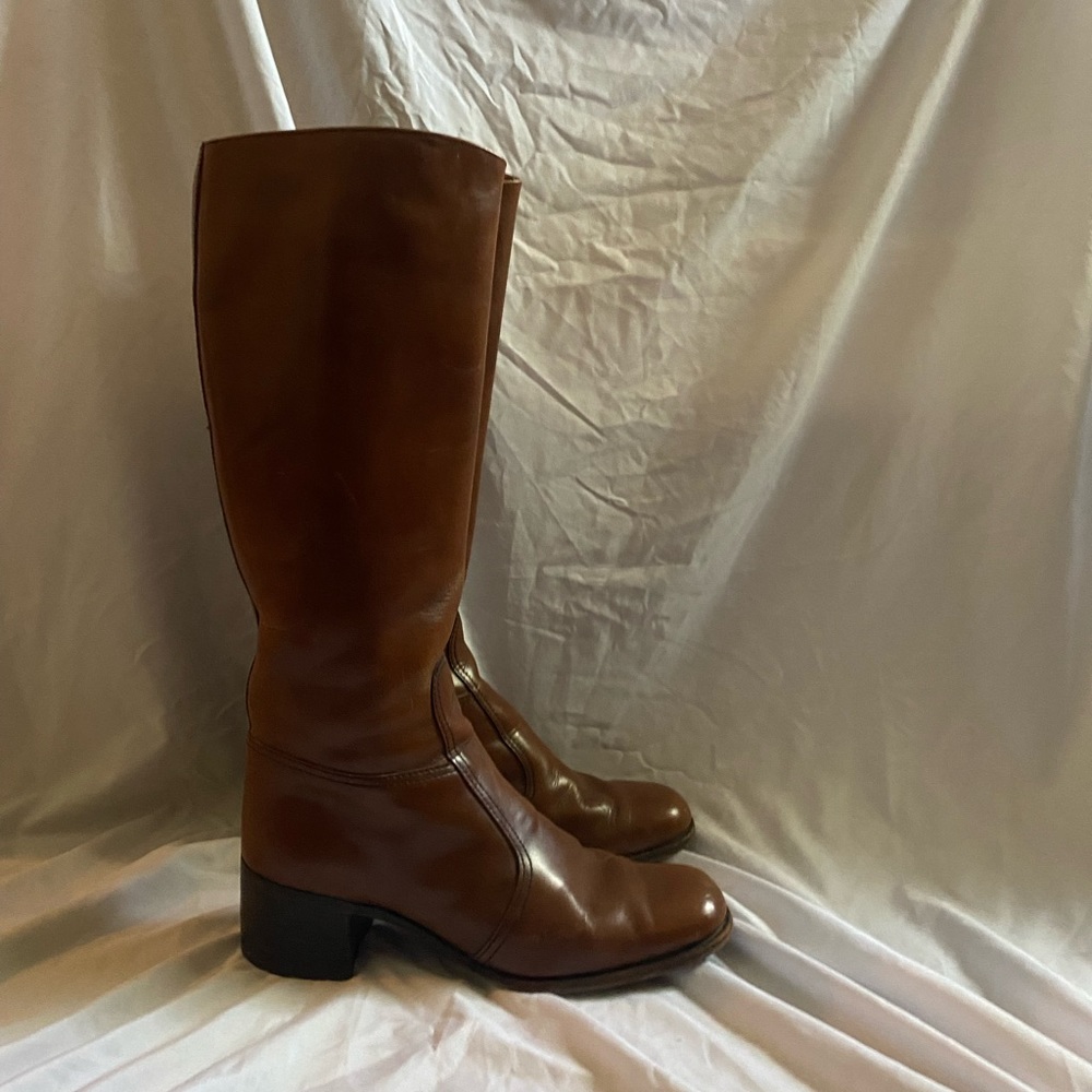 Brown vintage genuine leather knee high boots